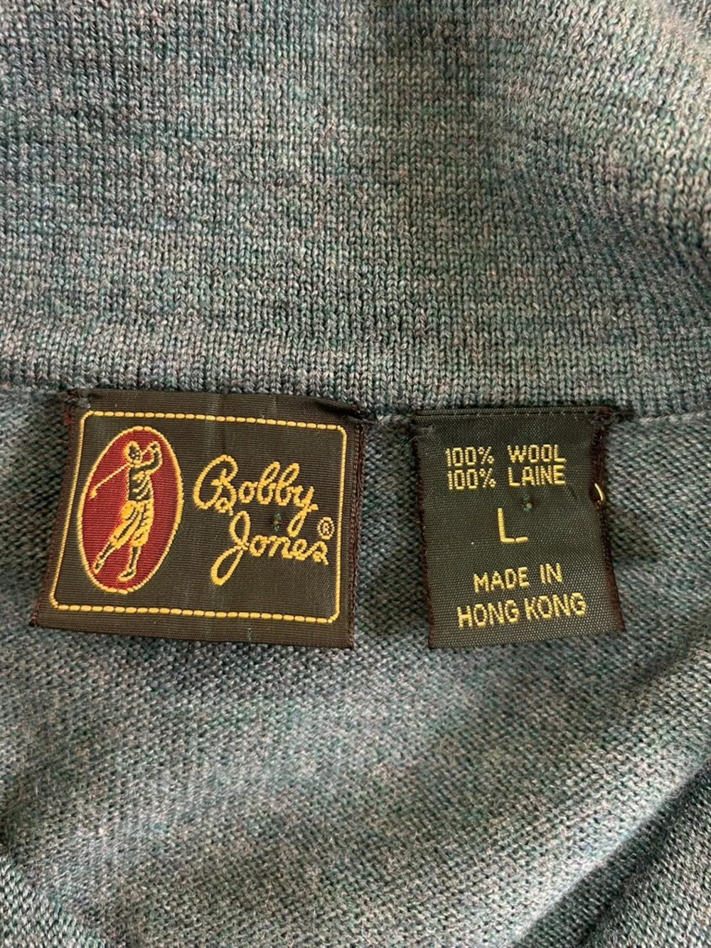 BOBBY JONES VTG 90s Wool Knit Polo Sweater‎ Green Long Sleeve Men L